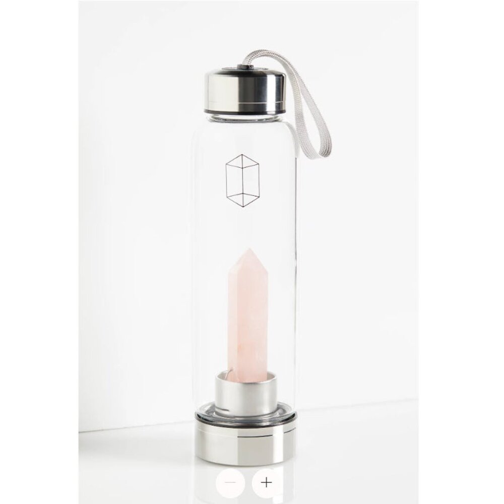Glacce Luxury Spiritual Rose Quartz Glass Water Bottle (Sleeve Included)